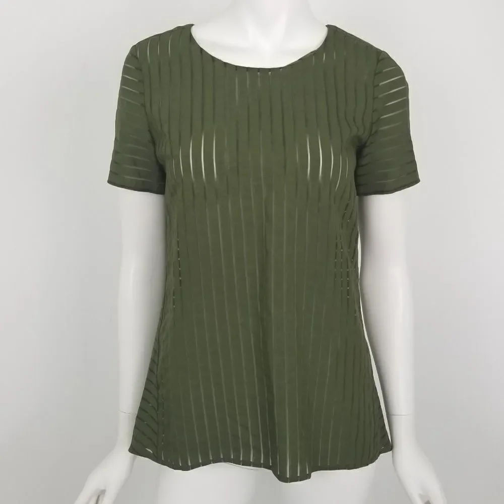 J. Crew Olive Green Shadow Stripe Top Size 0
